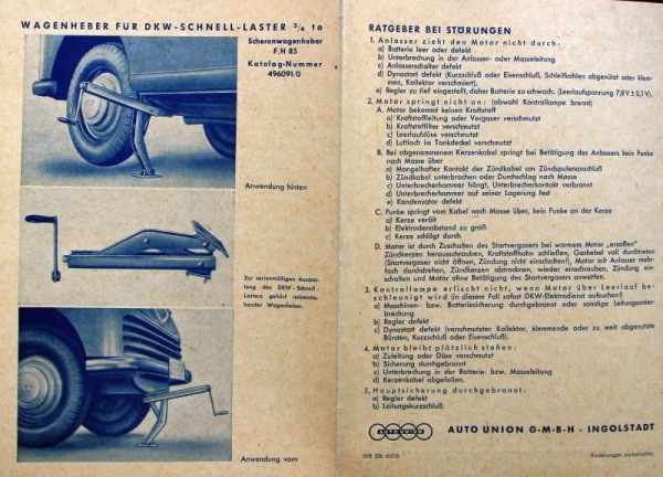 DKW Schnell-Laster 3/4 tons 1951 Owner Manual (3901)